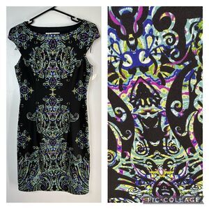 Wisp Dress Size 4 Black Rainbow Sheath Cap Short Sleeve Career Baroque NEW Knit